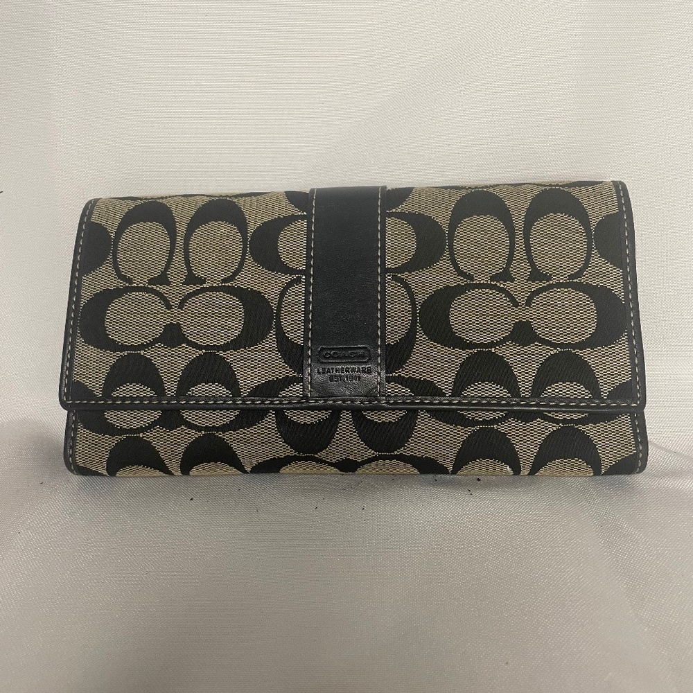 Coach Black and Tan Signature Wallet